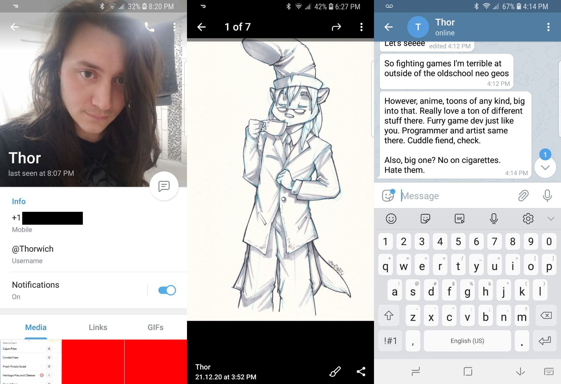 Some Telegram screenshots with Thor, proving they interacted