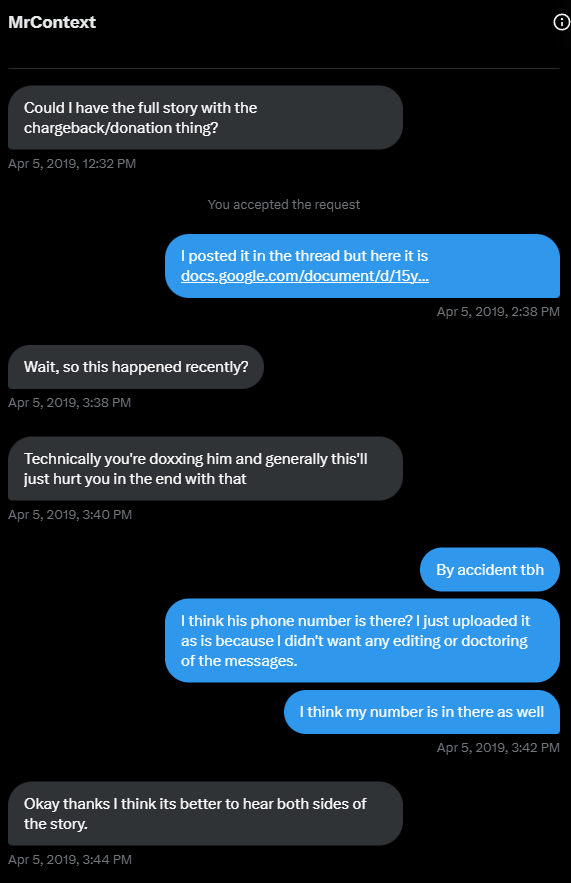 Twitter DM: ''Technically you're doxxing him''