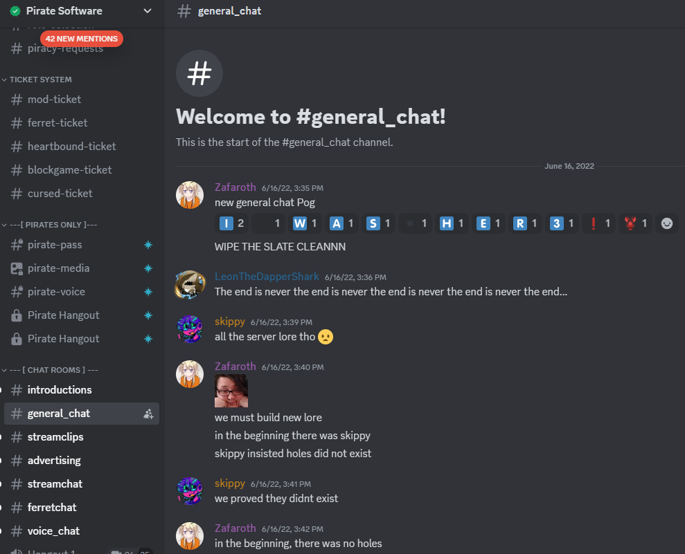 Fan: "New general chat pog. Wipe the slate clean!"